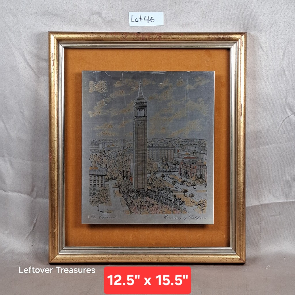 b46' vintage Reed & Barton framed damascene etching UC Berkeley Campanile tower