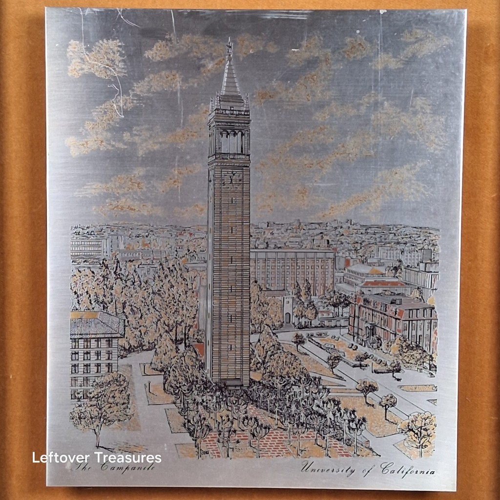 b46' vintage Reed & Barton framed damascene etching UC Berkeley Campanile tower - Image 2