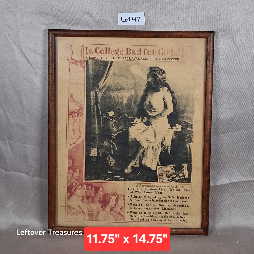 b47- "Is College Bad for Girls?" framed vintage reproduction print