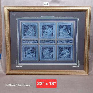 b81-  framed set of six blue and white figures