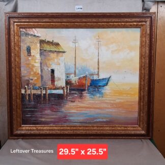 b108- harbor scene oil painting by unknown