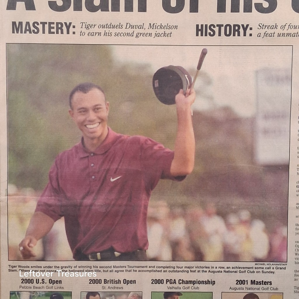 b120- "A slam of his own" Tiger Woods newspaper - Image 3
