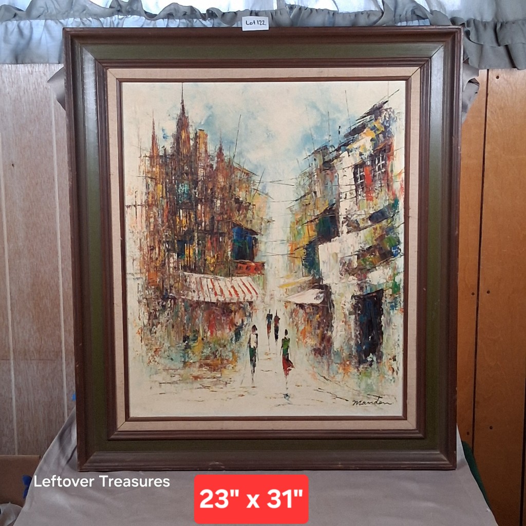 b122- vintage impressionist street scene oil painting by Mandan