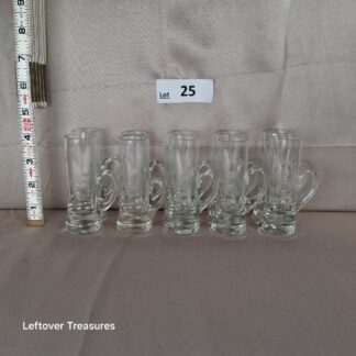 a25- Vintage 50s Etched Floral Crystal Cordial Glasses Handles Liqueur Aperitif