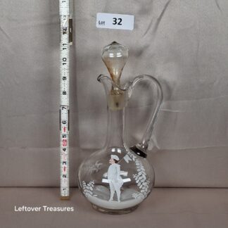 a32- antique Mary Gregory hand painted style clear glass decanter