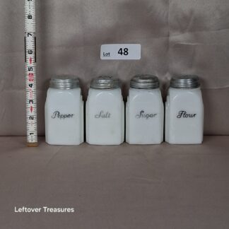 a48- McKee Roman Arch line vintage milk glass shakers