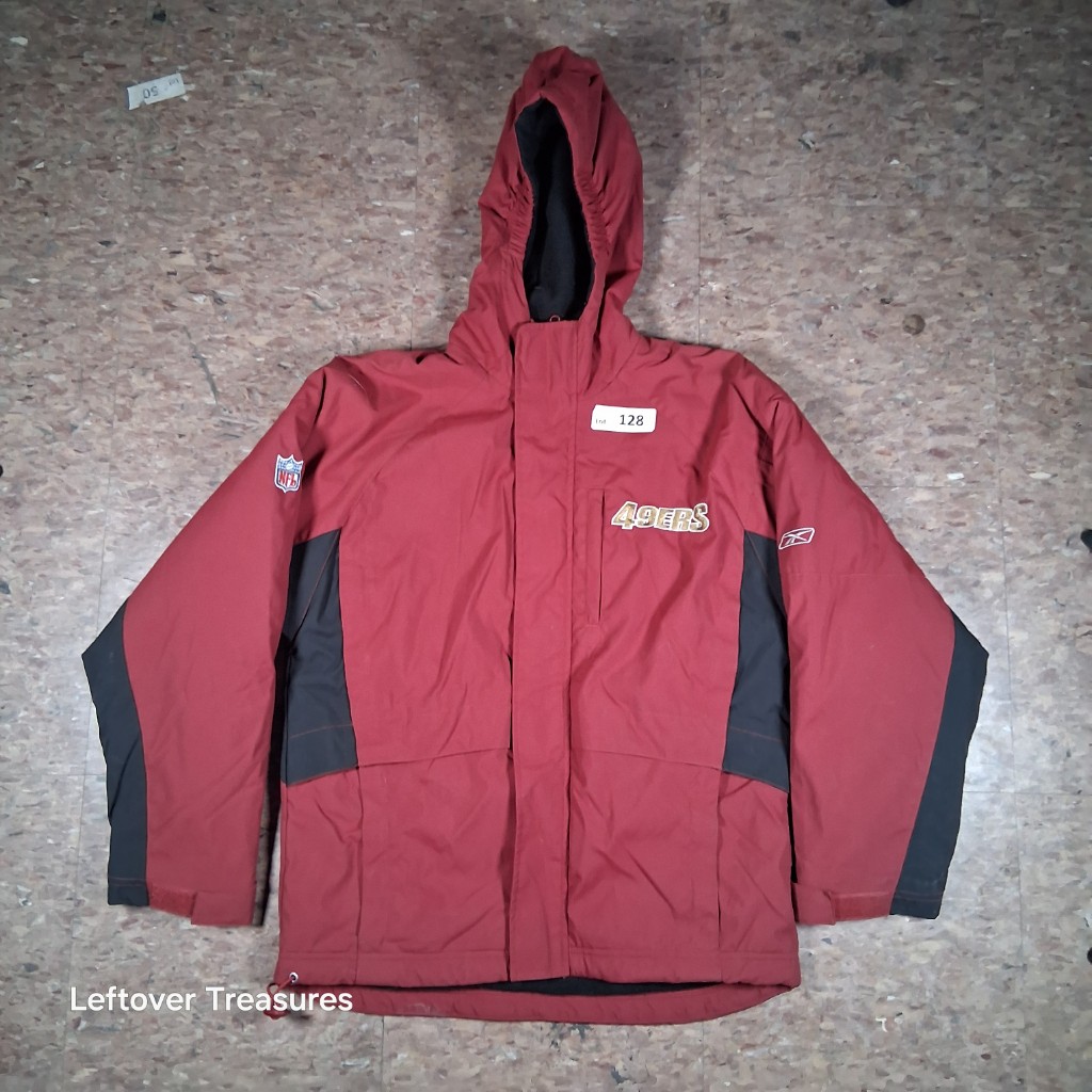 a128- red and black Reebok San Francisco 49ers NFL hooded parka large