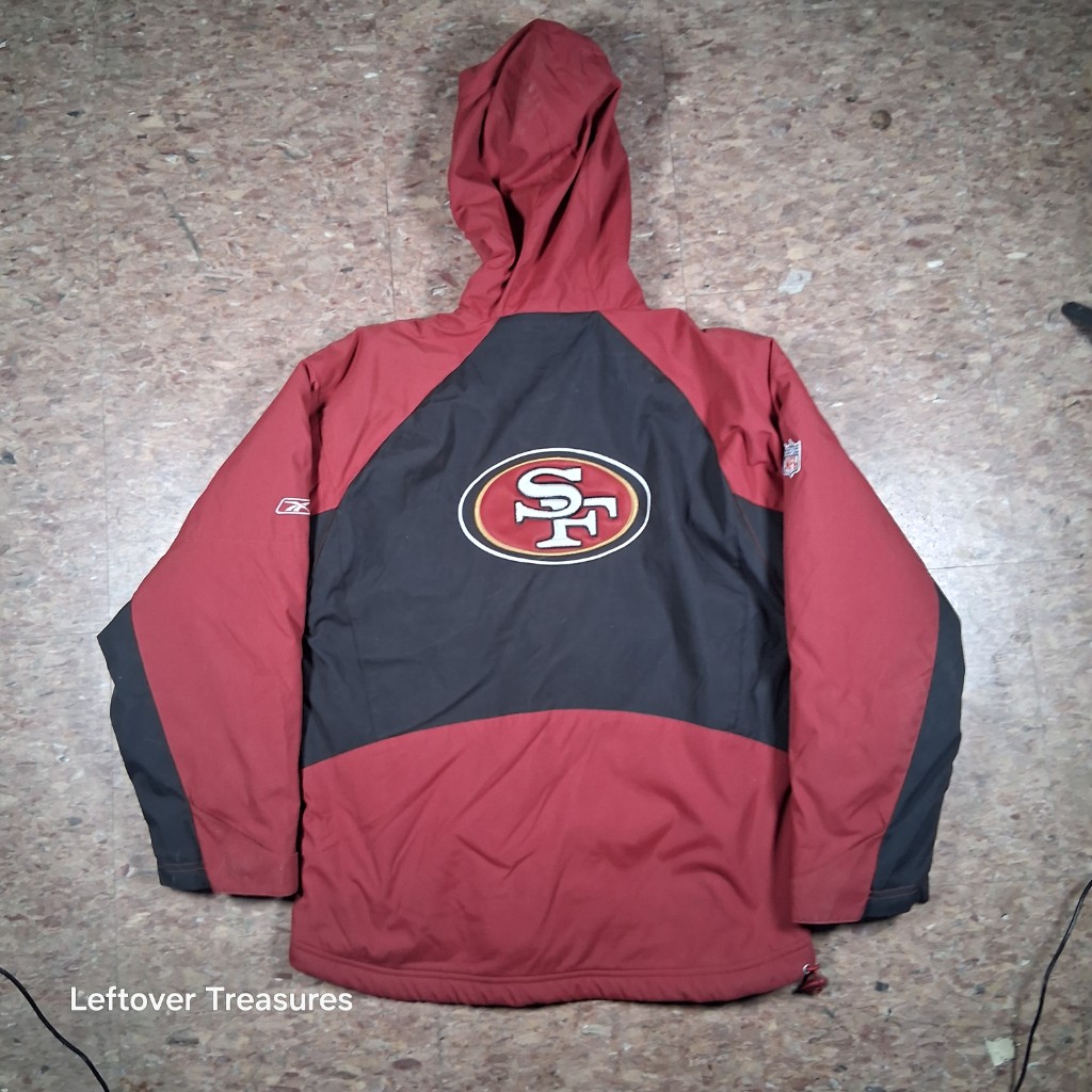 a128- red and black Reebok San Francisco 49ers NFL hooded parka large - Image 3