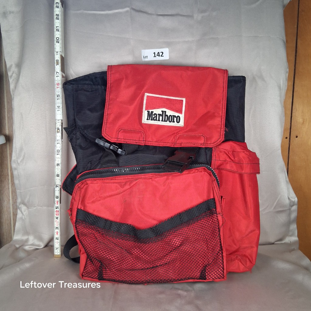 a142- vintage red and black Marlboro Adventure Team backpack