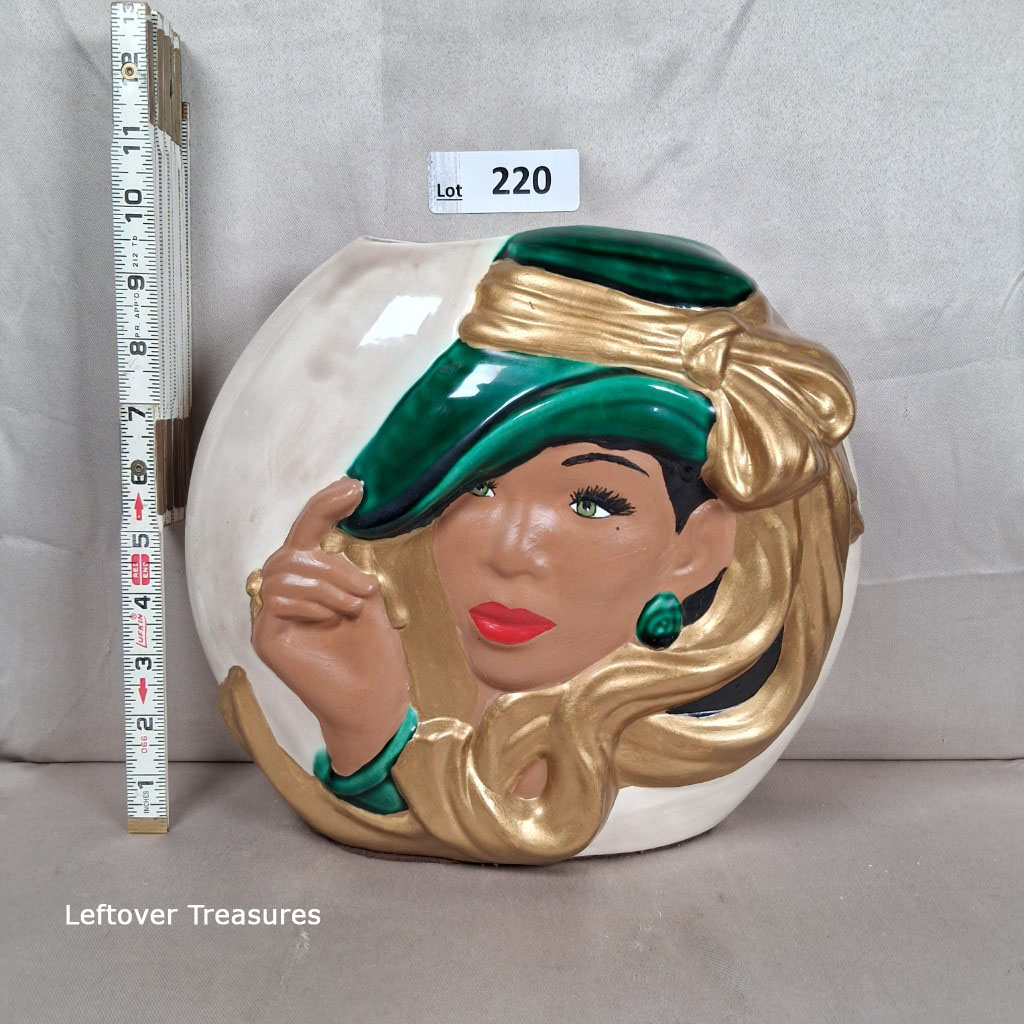 a220- art deco vase cameo lady face