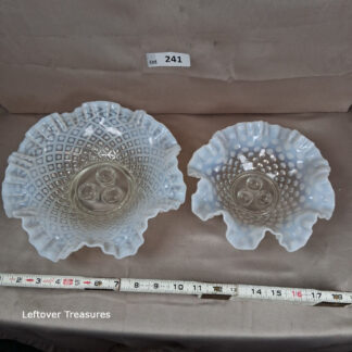 a241- antique Fenton Diamond Lace opalescent art glass epergne bowls