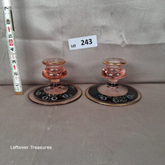 a243- vintage pink depression glass candlestick holders