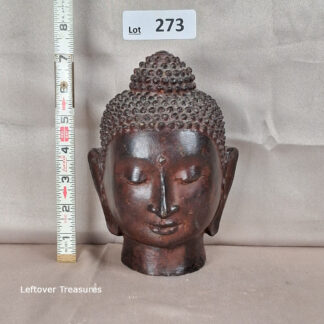 a273- dark brown cast iron Buddha head statue