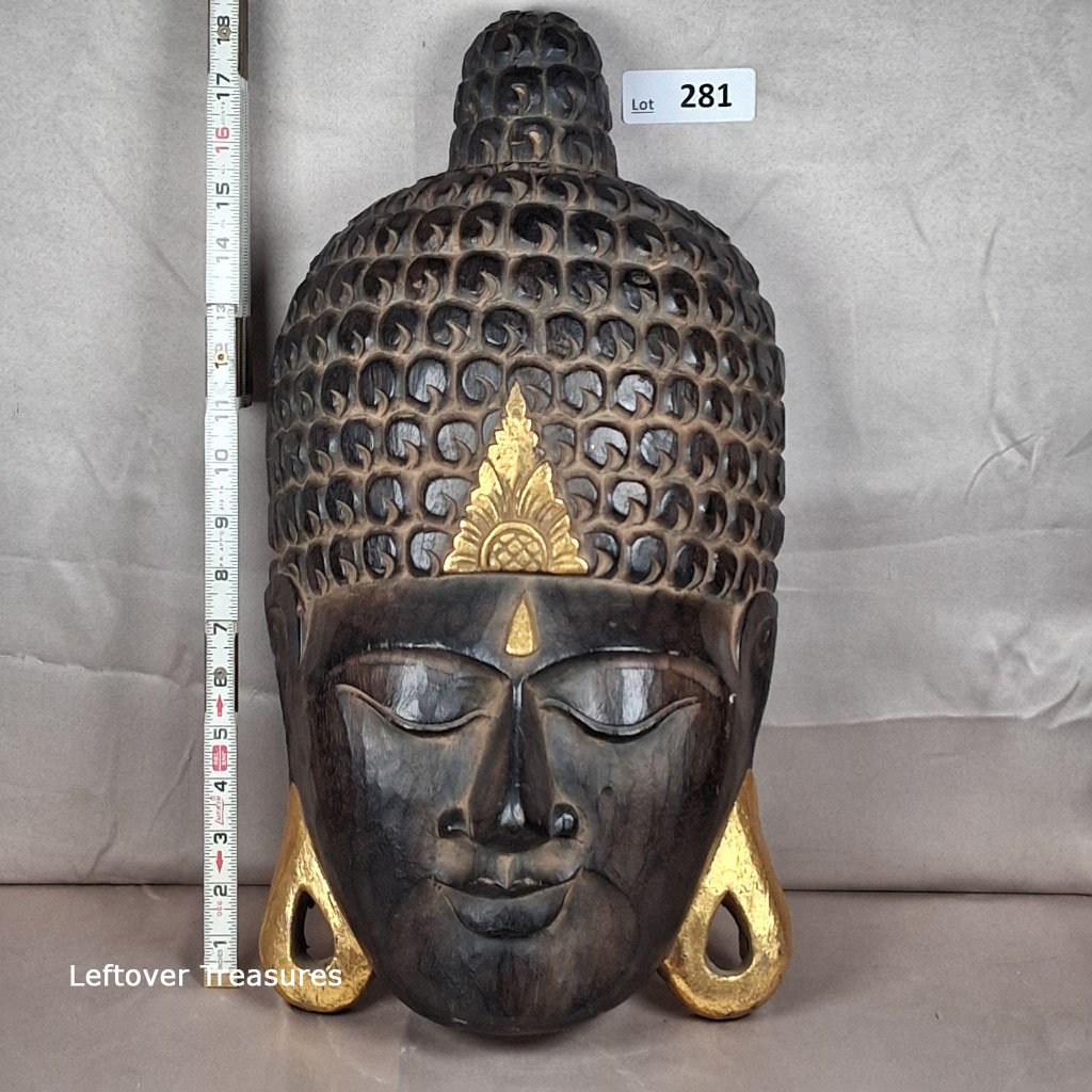 a281- hand-carved wooden Buddha wall mask