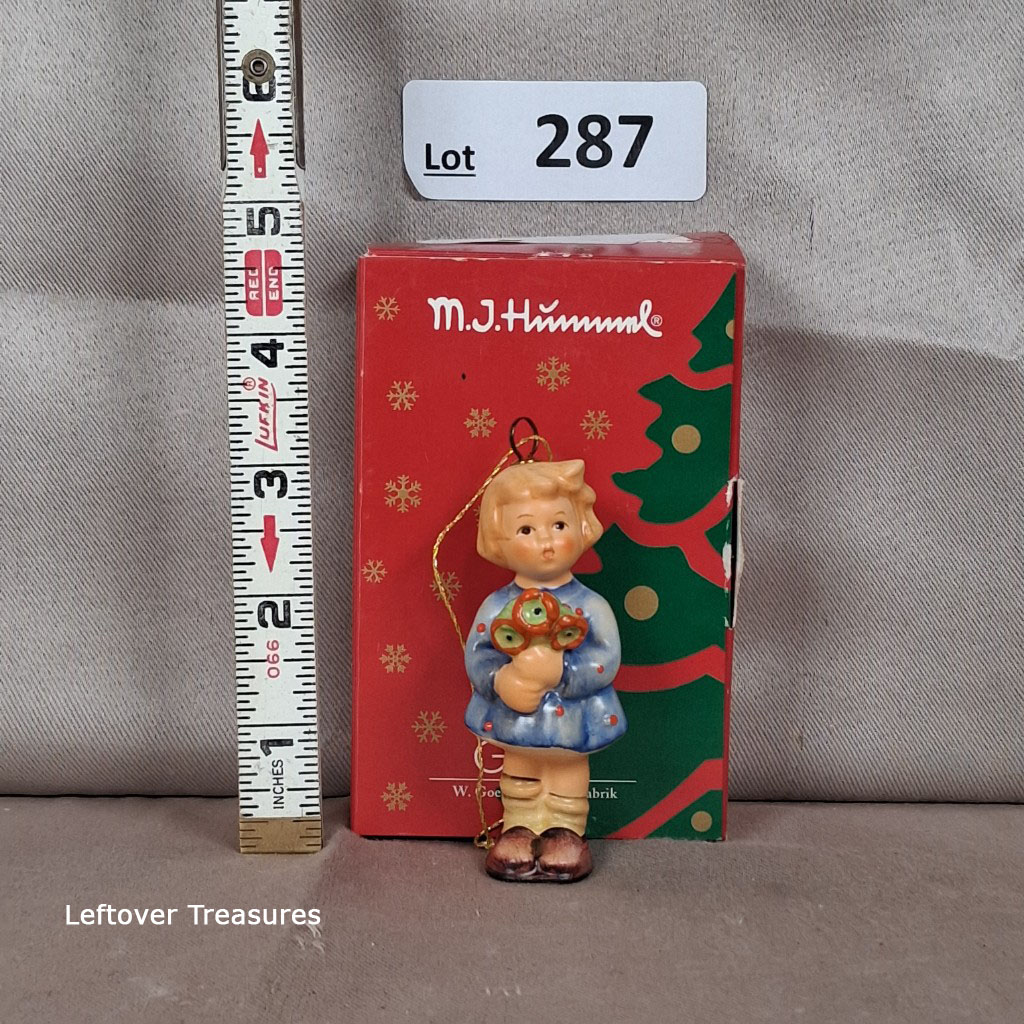 a287- 1997 M J Hummel Goebel Christmas Ornament Girl with Nosegay Flowers 3"
