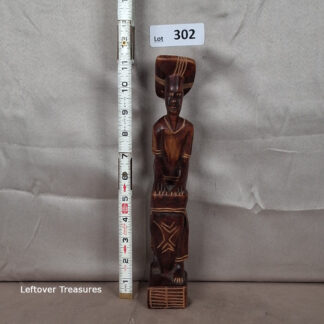 a302-Hand Carved Wooden Sculpture Man with Hat & Drum Wood Folk Art African Haitian