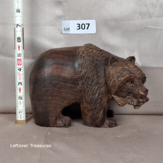 a307- handcarved bear with fish in mouth figurine