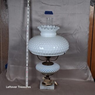 a361- vintage Fenton hobnail milk glass electric hurricane lamp