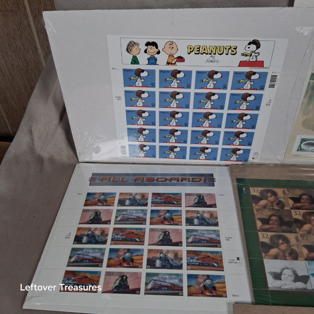 c8- Collection of 7 USPS Mint Stamp Sheets Peanuts Trains Baseball Angels Diana - Image 2