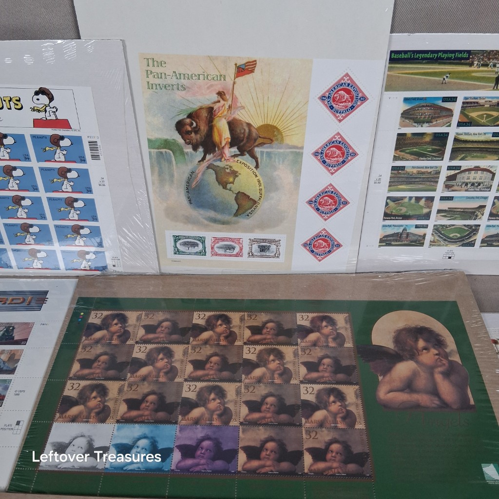 c8- Collection of 7 USPS Mint Stamp Sheets Peanuts Trains Baseball Angels Diana - Image 3