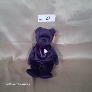 c27- Ty Beanie Baby Princess Diana Memorial Bear Purple with White Rose