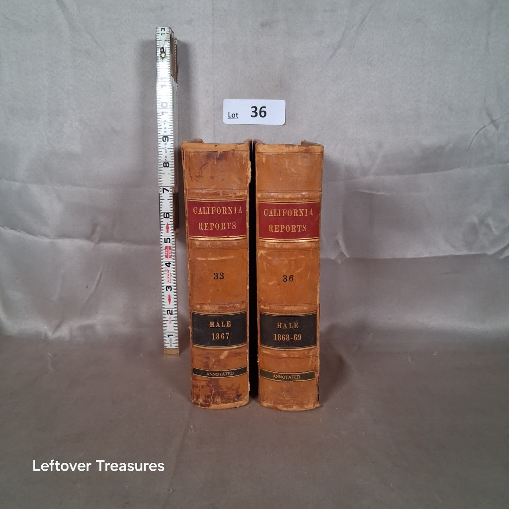 c36- Pair of California Reports Leather Bound Law Books Volumes 33 and 36 Hale