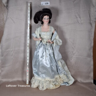 c120- Vintage Franklin Heirloom Porcelain "Gibson Girl" Doll - Light Blue Satin & Lace