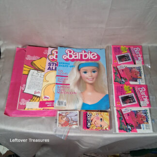 c121- Rare Vintage Barbie Lot 1984 - Magazine, Playing Cards, & Topps Stickers