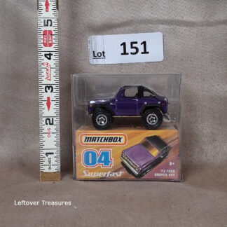 c151- Matchbox Superfast 04 '72 Ford Bronco 4x4 Purple Muddy Tires Acrylic Box NIB
