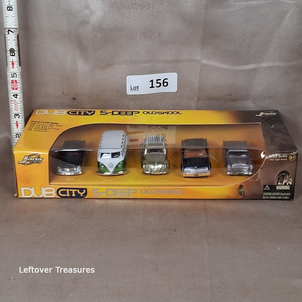c156- Jada Dub City 5-Deep Old Skool Set VW Bus Beetle Chevy Bel Air Mercury 1:64 NIB