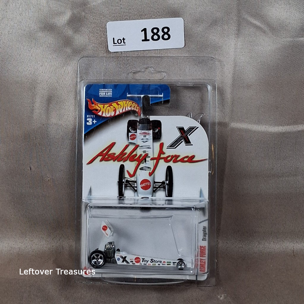 c188- Hot Wheels Ashley Force Dragster White Top Fuel NHRA Racing Car NIP