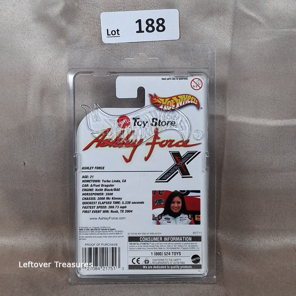 c188- Hot Wheels Ashley Force Dragster White Top Fuel NHRA Racing Car NIP - Image 2
