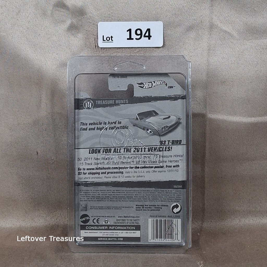 c194- Hot Wheels 2012 Treasure Hunt '63 Ford Thunderbird Lime Green 6/15 NIP - Image 2