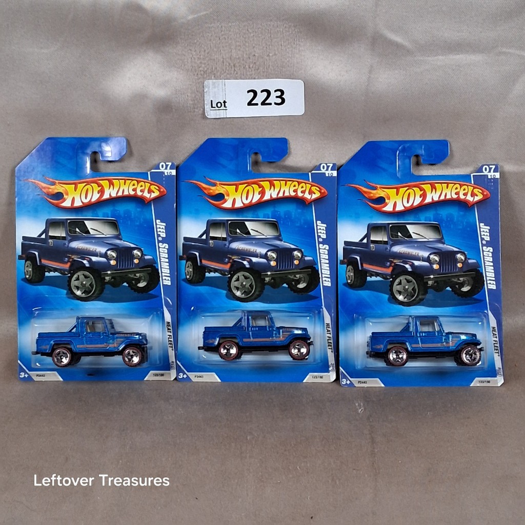 c223- Hot Wheels Heat Fleet Jeep Scrambler Metallic Blue Duplicates Lot x3 NIP