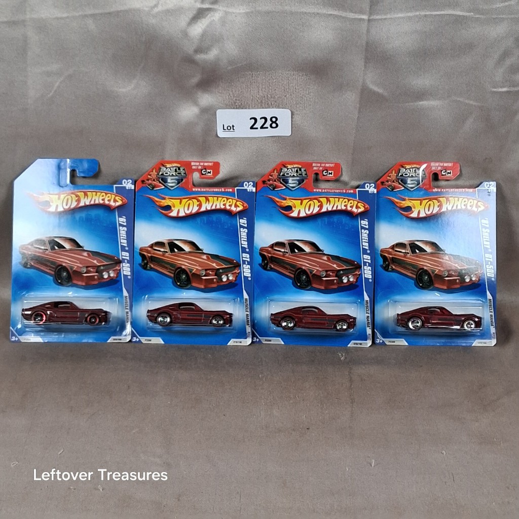 c228- Hot Wheels Muscle Mania '67 Shelby GT-500 Maroon Red Rare Wheel Variants Lot x4