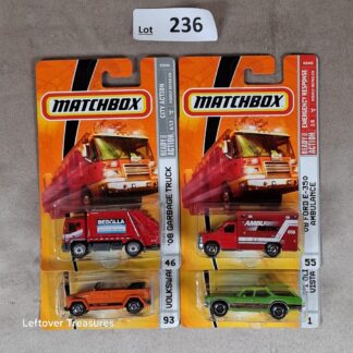 c236- Matchbox Ready For Action '08 Garbage Truck Ford E-350 Ambulance Lot x4 NIP