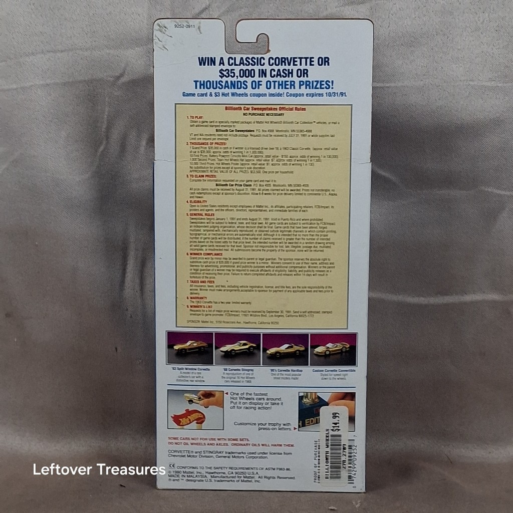 c246- Hot Wheels Billionth Car Collection '63 Corvette Stingray Gold Trophy Display NIB - Image 3