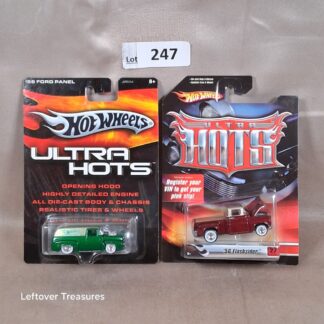c247- Hot Wheels Ultra Hots '56 Ford Panel Green & '56 Flashsider Maroon Truck Lot x2