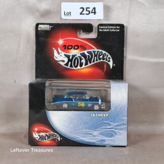 c254- 100% Hot Wheels '56 Chevy Blue/White Gasser #56 Blown Engine Real Riders NIB