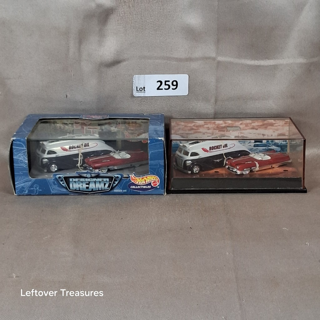 c259- Hot Wheels Collectibles Designer Dreamz Rocket Oil & Bizarro 2-Car Set Lot x2 NIB