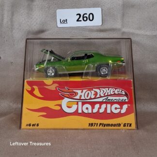 c260- Hot Wheels American Classics 1971 Plymouth GTX Green #04779/05000 #6 of 6 Case