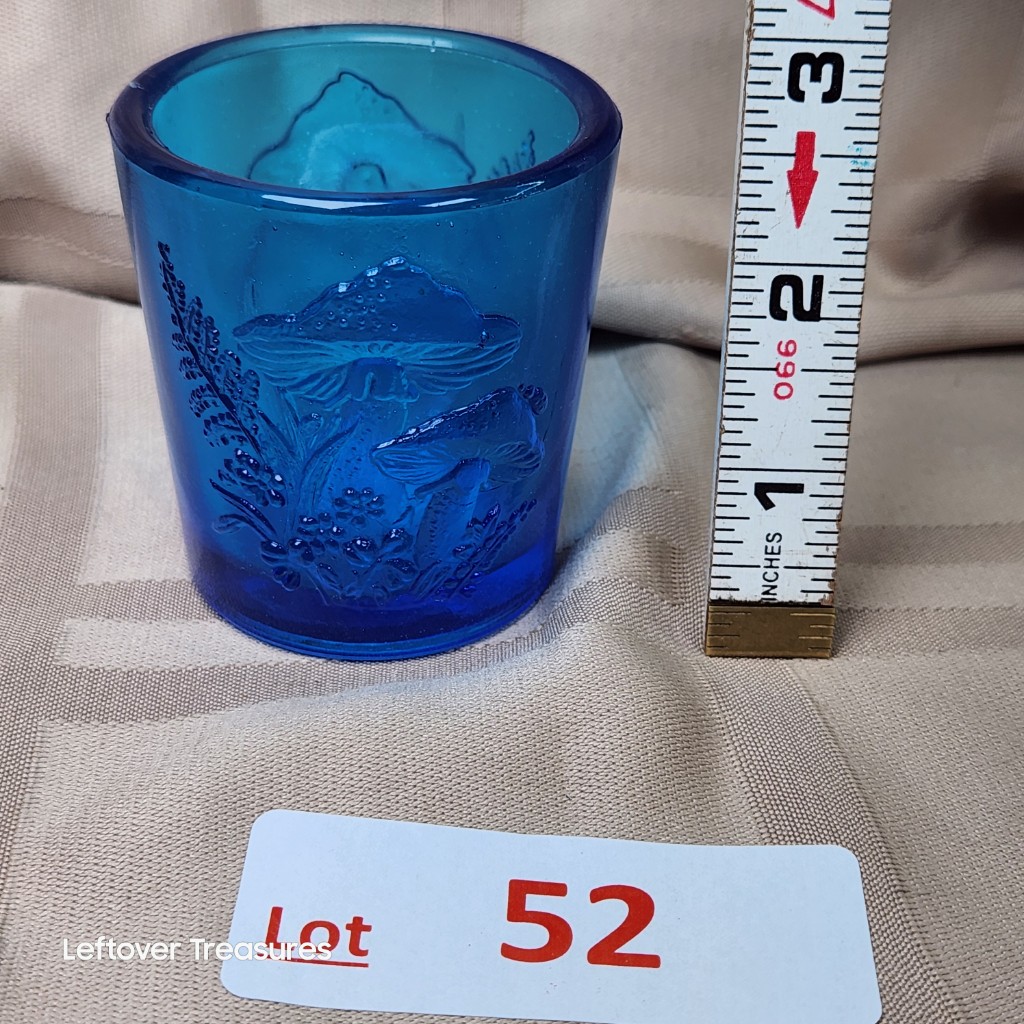 e52- vintage cobalt blue pressed glass mushroom toothpick holder