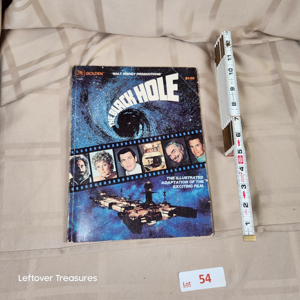 e54- 1979 Golden Press illustrated film adaptation softcover book for Walt Disneys sci-fi movie The Black Hole