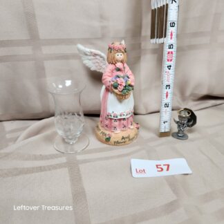 e57- April Angel Pewter Figurine. Vase. Angel