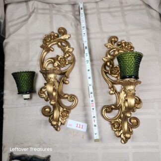 e111- vintage HOMCO #4118 gold-tone ornate wall sconces