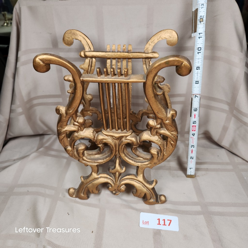 e117- Vintage Cast Metal Lyre Harp