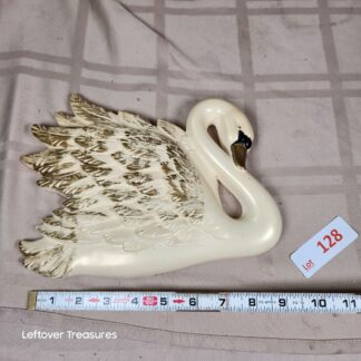 e128- mid century chalkware swan wall plaque
