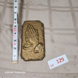 e129- Mid century Praying Hands chaulware wall plaque
