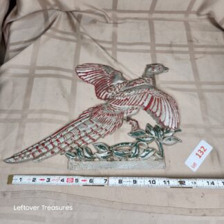 e132- mid-century cast aluminum flying pheasant wall sculpture