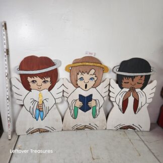 e143- set of three hand-painted wooden Christmas angel cutouts